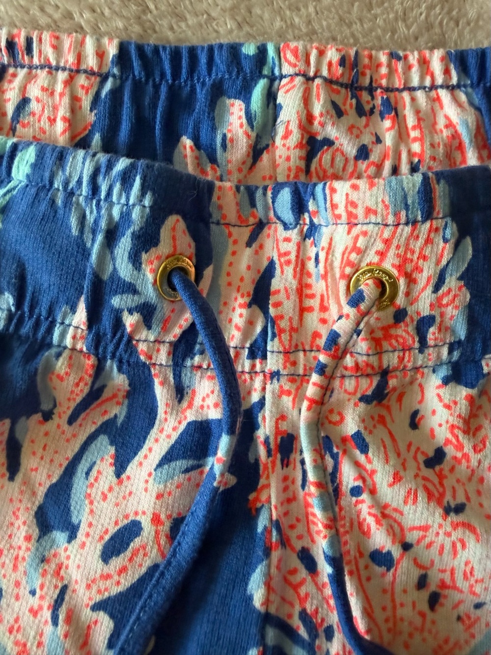 Lilly Pulitzer Blue, Coral and White Pull-On Printed Shorts